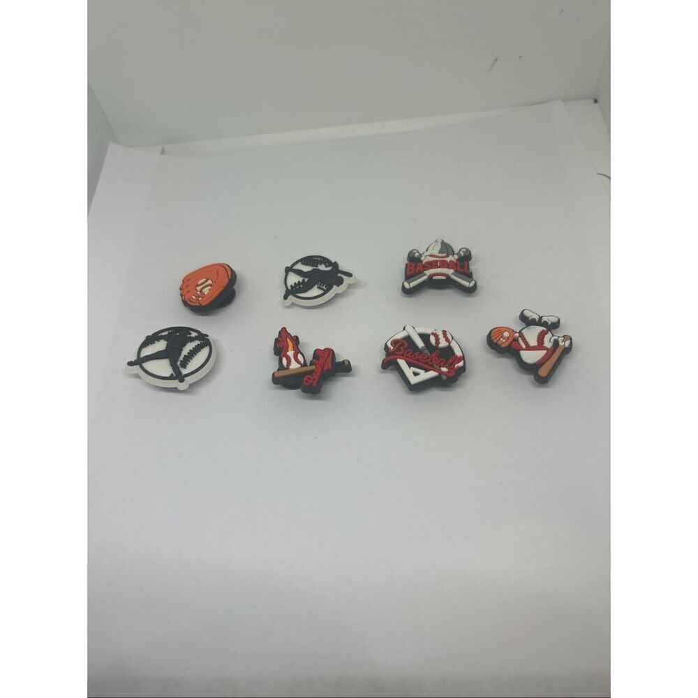 Set of 7 Baseball Shoe Charms / Bag Charms – Sports Theme Accessories